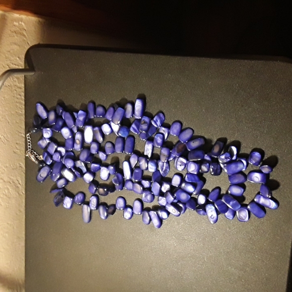 Blue Triple Strand 925 Sterling Silver Necklace 18" - Picture 2 of 4